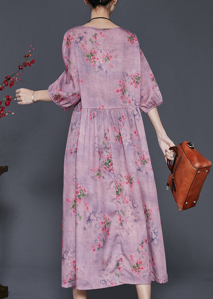 Modern Purple Oversized Print Linen Dress Summer SD1002 Ada Fashion