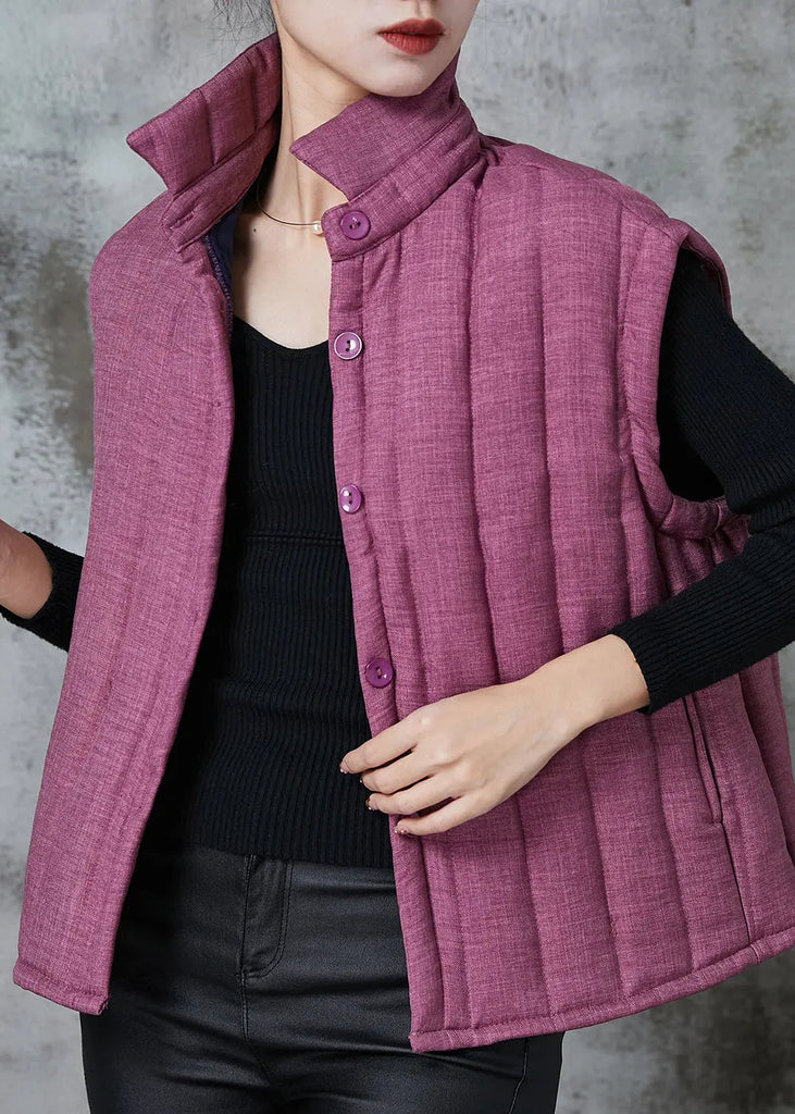 Modern Purple Peter Pan Collar Pockets Fine Cotton Filled Vests Spring Ada Fashion