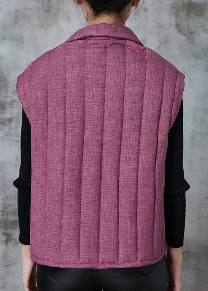 Modern Purple Peter Pan Collar Pockets Fine Cotton Filled Vests Spring Ada Fashion