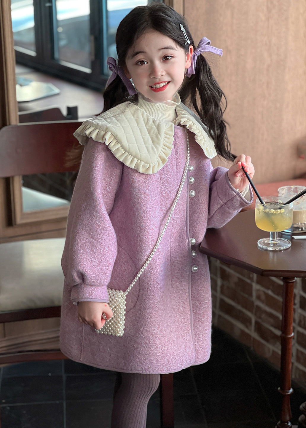 Modern Purple Peter Pan Collar Thick Woolen Kids Long Coat Winter WL052 MM-RCTZ-CGTS241120