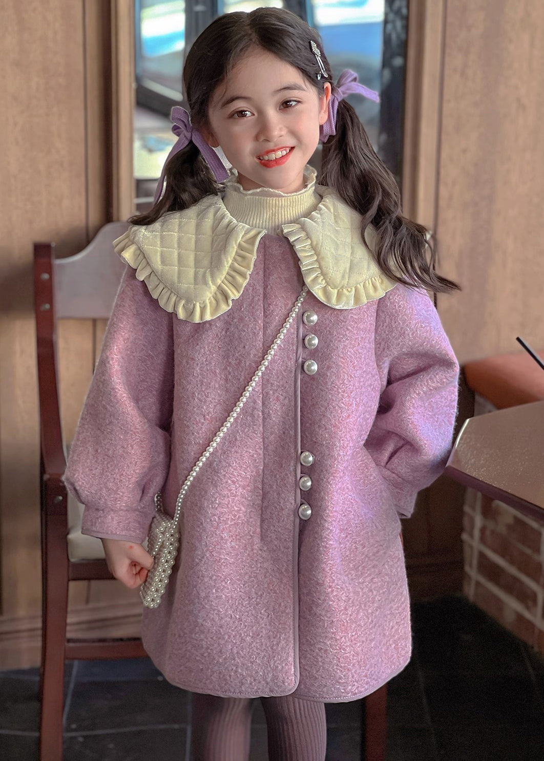 Modern Purple Peter Pan Collar Thick Woolen Kids Long Coat Winter WL052 MM-RCTZ-CGTS241120