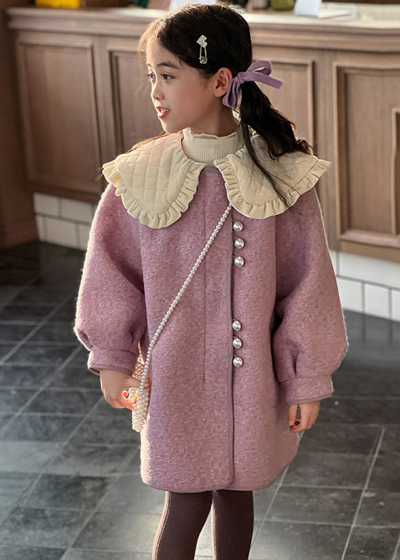 Modern Purple Peter Pan Collar Thick Woolen Kids Long Coat Winter WL052 MM-RCTZ-CGTS241120