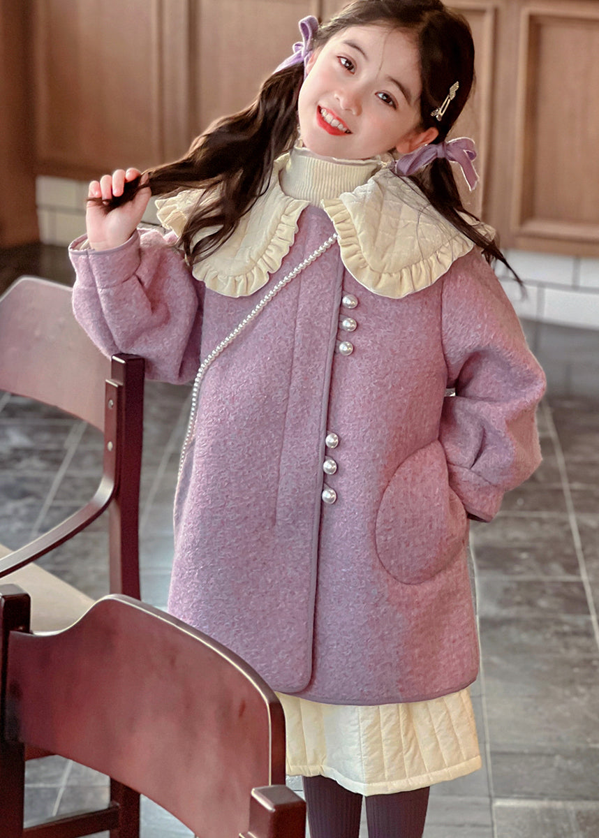 Modern Purple Peter Pan Collar Thick Woolen Kids Long Coat Winter WL052 MM-RCTZ-CGTS241120