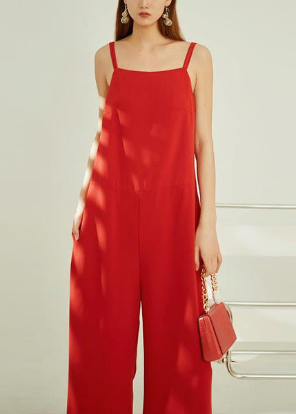 Red Pants Strap Straight Modern Spaghetti Chiffon Draping FashionChic