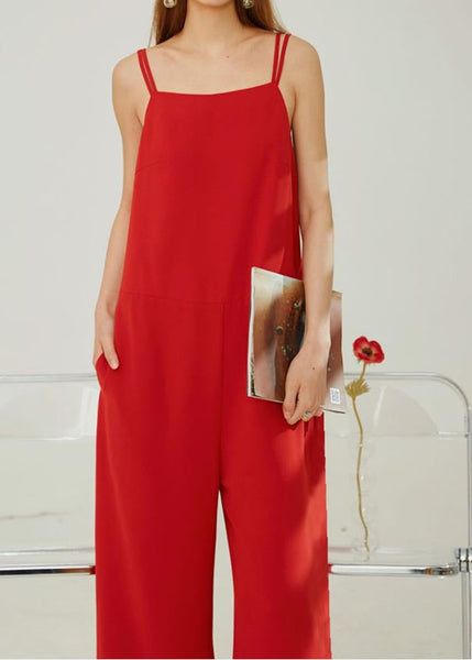 Red Pants Strap Straight Modern Spaghetti Chiffon Draping FashionChic