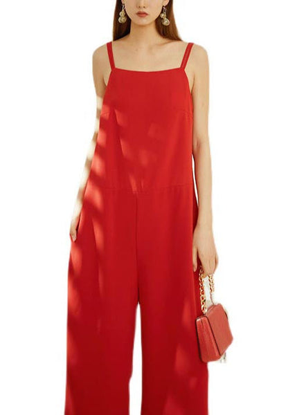 Red Pants Strap Straight Modern Spaghetti Chiffon Draping FashionChic