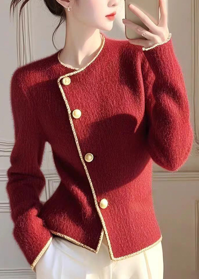 Modern Red O Neck Button Knit Slim Fit Coat Spring YY035 ABC