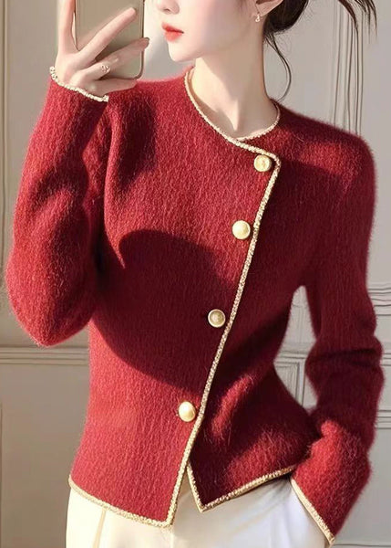 Modern Red O Neck Button Knit Slim Fit Coat Spring YY035 ABC