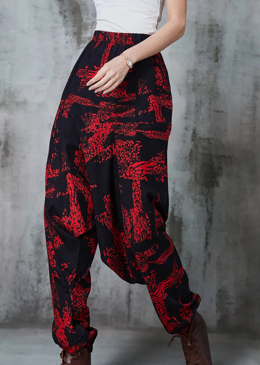 Modern Red Oversized Print Cotton Harem Pants Spring JK1011 Ada Fashion