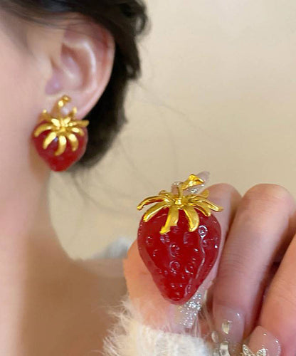 Modern Red Sterling Silver Overgild Strawberries Crystal Stud Earrings ZZ021 JEW-EAR240613