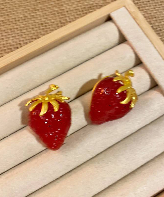 Modern Red Sterling Silver Overgild Strawberries Crystal Stud Earrings ZZ021 JEW-EAR240613