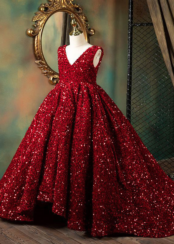 Summer Girls Modern Red Long Neck Patchwork V Dresses FashionChic