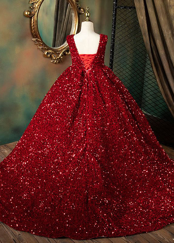 Summer Girls Modern Red Long Neck Patchwork V Dresses FashionChic