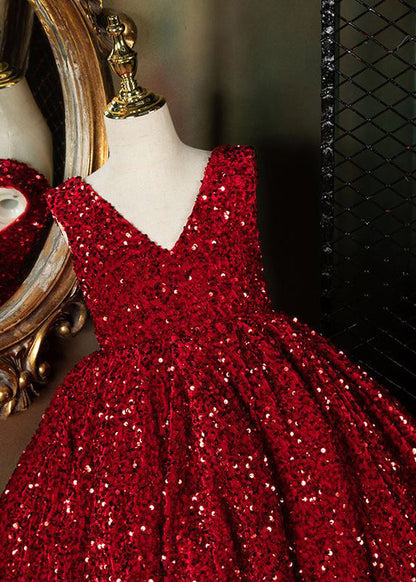 Summer Girls Modern Red Long Neck Patchwork V Dresses FashionChic