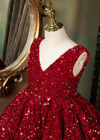 Summer Girls Modern Red Long Neck Patchwork V Dresses FashionChic