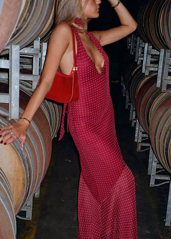 Dress Sleeveless Patchwork Red Tulle V Neck Long Modern FashionChic