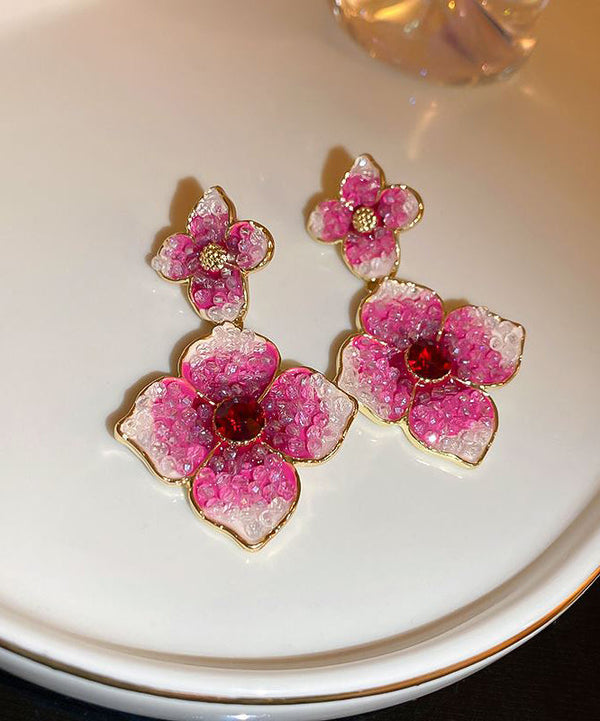 Modern Rose Gradient Color Alloy Zircon Floral Drop Earrings GH1013 Ada Fashion