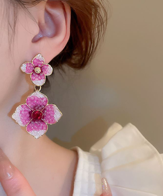 Modern Rose Gradient Color Alloy Zircon Floral Drop Earrings GH1013 Ada Fashion