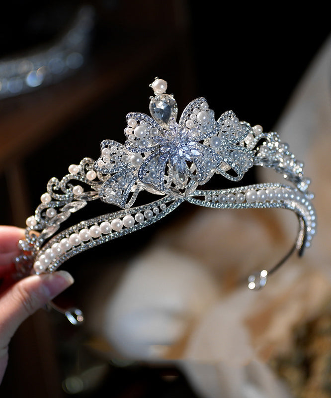 Modern Silk Alloy Zircon Pearl Bow Girl Crown IU056 TZ-FQ-HAI240802