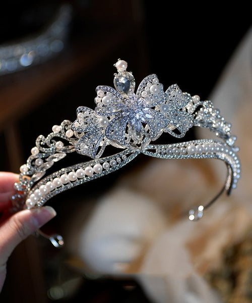 Modern Silk Alloy Zircon Pearl Bow Girl Crown IU056 TZ-FQ-HAI240802