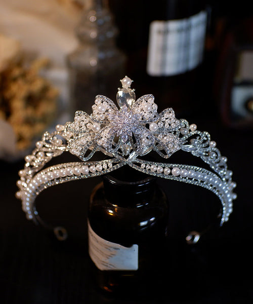 Modern Silk Alloy Zircon Pearl Bow Girl Crown IU056 TZ-FQ-HAI240802