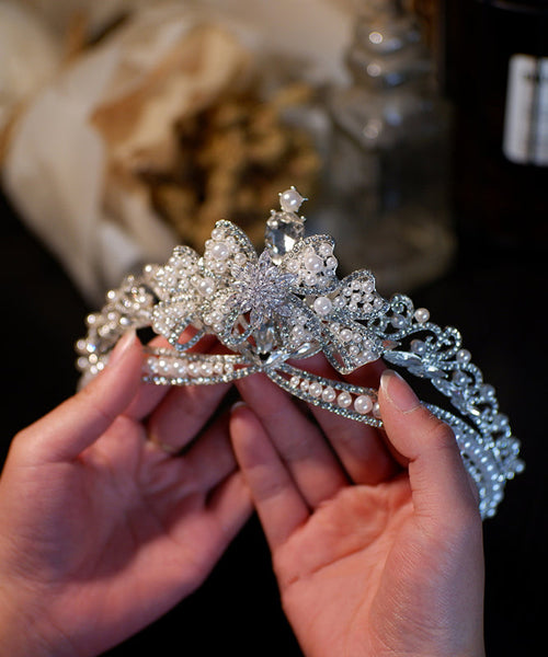 Modern Silk Alloy Zircon Pearl Bow Girl Crown IU056 TZ-FQ-HAI240802