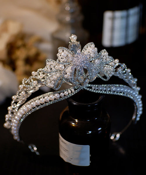 Modern Silk Alloy Zircon Pearl Bow Girl Crown IU056 TZ-FQ-HAI240802
