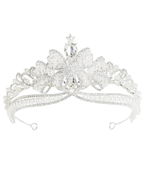 Modern Silk Alloy Zircon Pearl Bow Girl Crown IU056 TZ-FQ-HAI240802