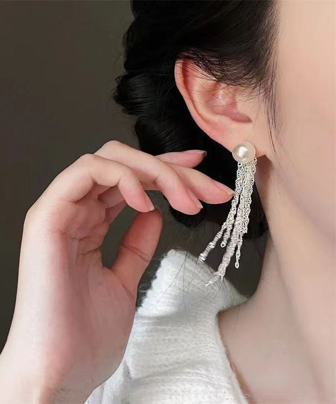 Modern Silk Sterling Silver Alloy Pear Tassel Drop Earrings QQ054 JEW-EAR240811