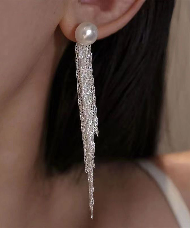 Modern Silk Sterling Silver Alloy Pear Tassel Drop Earrings QQ054 JEW-EAR240811