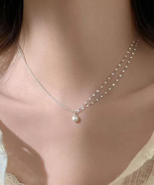 Modern Silk Sterling Silver Double Layer Pearl Pendant Necklace RA012 ABC