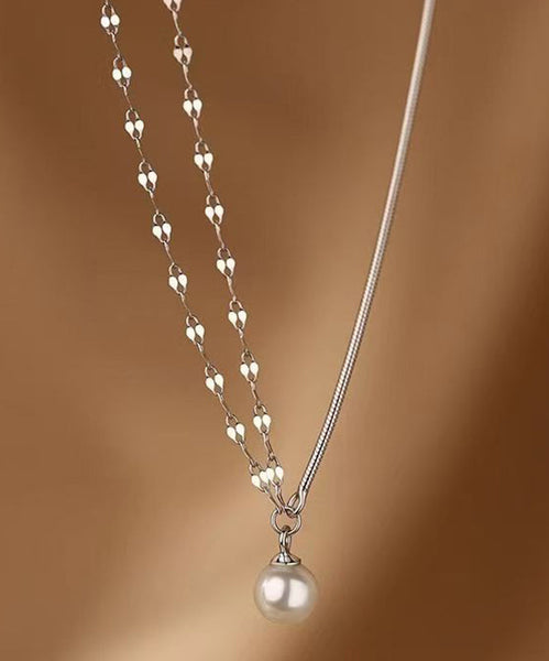 Modern Silk Sterling Silver Double Layer Pearl Pendant Necklace RA012 ABC