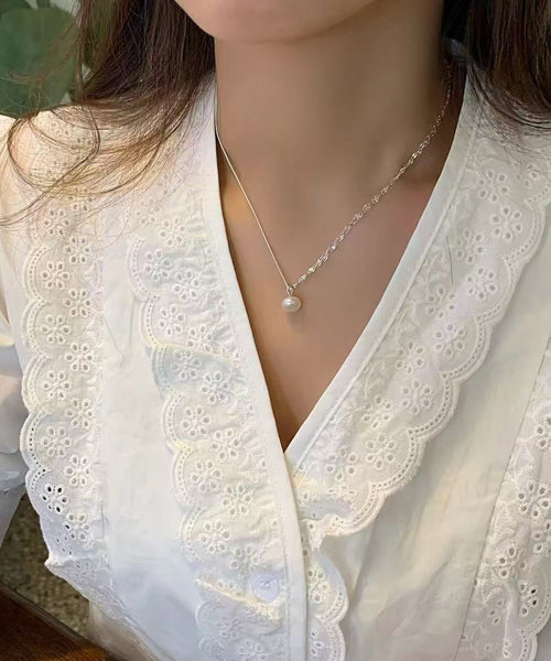 Modern Silk Sterling Silver Double Layer Pearl Pendant Necklace RA012 ABC