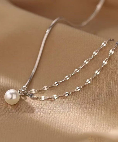 Modern Silk Sterling Silver Double Layer Pearl Pendant Necklace RA012 ABC