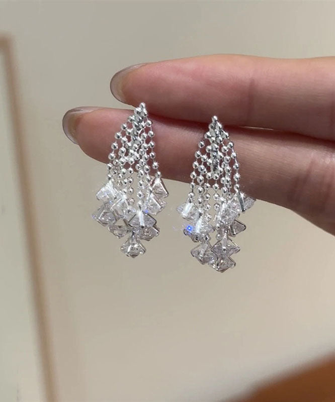 Sterling Zircon Tassel Silk Silver Earrings Fireworks Modern Drop FashionChic