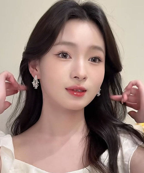 Sterling Zircon Tassel Silk Silver Earrings Fireworks Modern Drop FashionChic