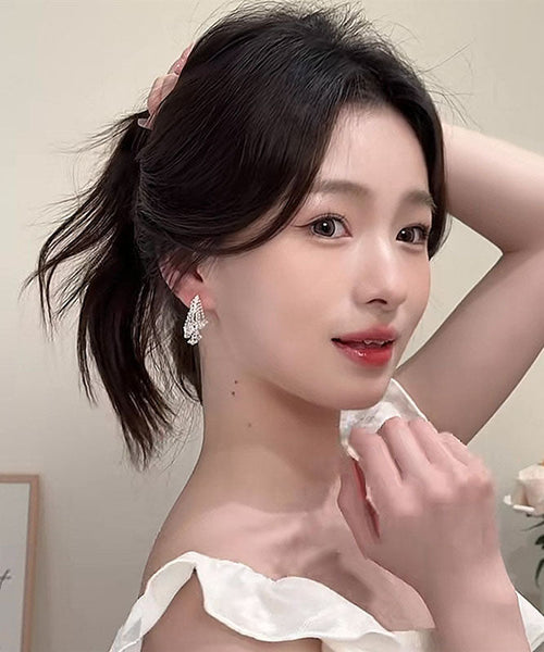 Sterling Zircon Tassel Silk Silver Earrings Fireworks Modern Drop FashionChic