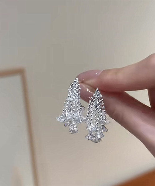 Sterling Zircon Tassel Silk Silver Earrings Fireworks Modern Drop FashionChic