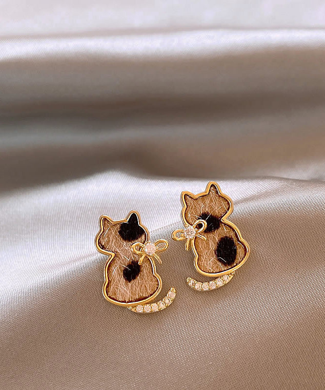 Cats Overgild Stud Little Srerling Silver Modern Earrings Zircon FashionChic