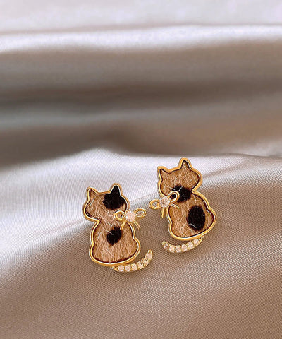 Cats Overgild Stud Little Srerling Silver Modern Earrings Zircon FashionChic