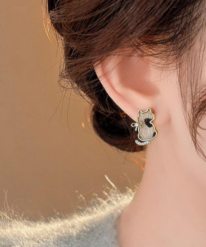Cats Overgild Stud Little Srerling Silver Modern Earrings Zircon FashionChic