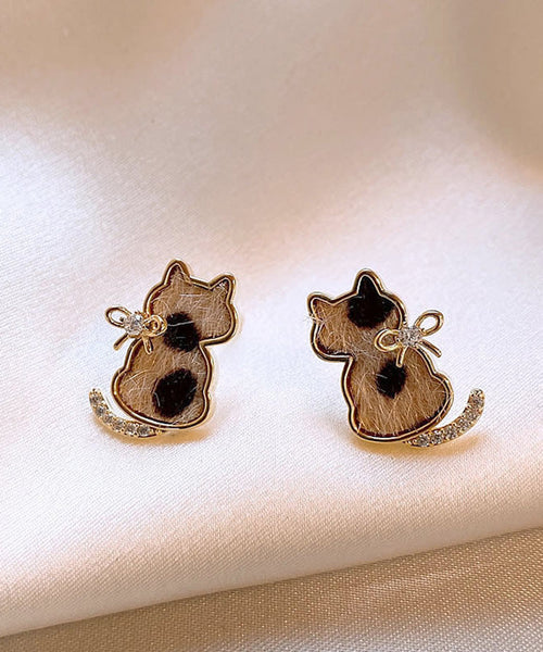 Cats Overgild Stud Little Srerling Silver Modern Earrings Zircon FashionChic