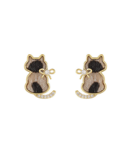 Cats Overgild Stud Little Srerling Silver Modern Earrings Zircon FashionChic
