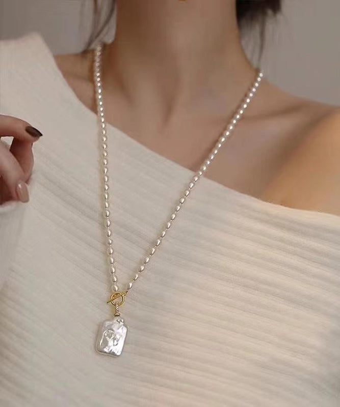 Pearl White Alloy Pendant Modern Necklace FashionChic