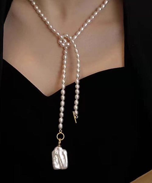 Pearl White Alloy Pendant Modern Necklace FashionChic