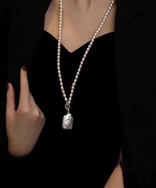 Pearl White Alloy Pendant Modern Necklace FashionChic