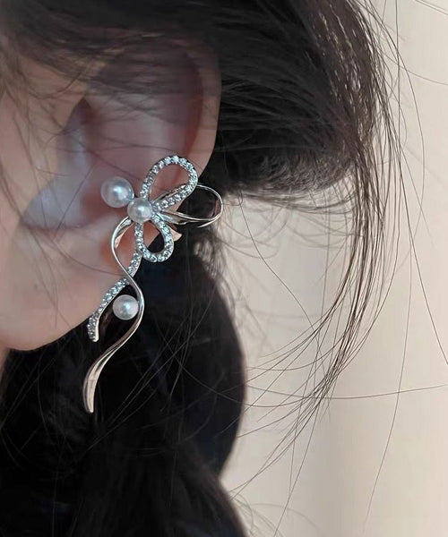 Modern White Alloy Zircon Pearl Bow Stud Earrings RG006 ABC