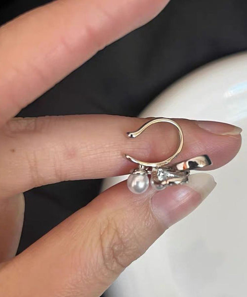 Modern White Alloy Zircon Pearl Bow Stud Earrings RG006 ABC