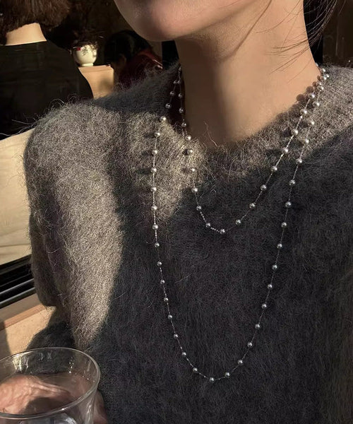 Modern White Babysbreath Crystal Pearl Gratuated Bead Necklace PO071 JEW-NLC240729