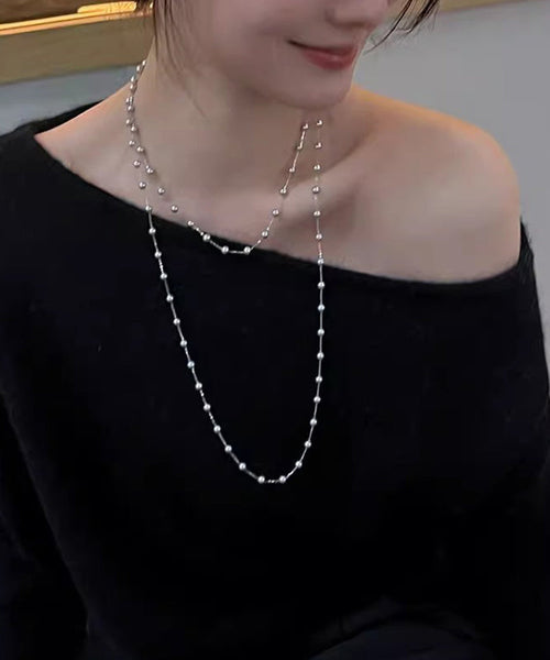 Modern White Babysbreath Crystal Pearl Gratuated Bead Necklace PO071 JEW-NLC240729